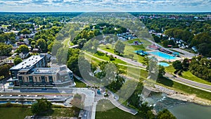 Apartment complex, Muncie, IN with Tuhey Pool on opposite side of White River aerial