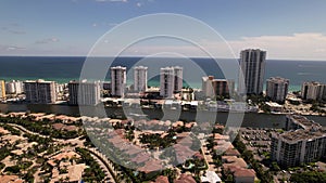 Apartment condos on the beach. 5k aerial video Hollywood FL USA