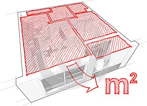 Apartment diagram with hand drawn floor area diagram