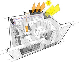Apartment diagram with photovoltaic and solar panels