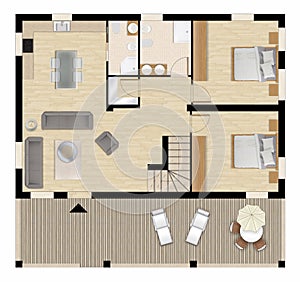 Apartment flat top view, furniture and decors, plan, cross section interior design, architect designer concept idea, white