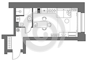 Apartment floor plan. Private home with the arrangement of furniture in top view. Vector