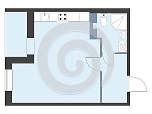 Apartment floor plan top view. Vector unfurnished house plueprint.