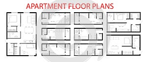Apartment floor plans. Micro, one, two bedroom studio apartment.