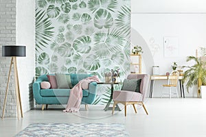 Apartment with floral wallpaper