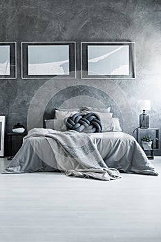 Apartment with gray cotton bedding