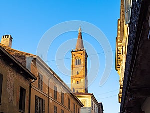 apartment houses and bell bell tower in Pavia city