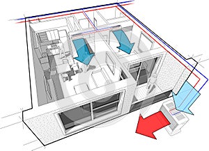 Apartment with indoor wall air conditioning diagram