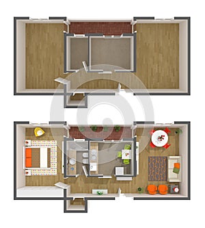 Apartment interior design - 3d top view