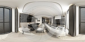 Apartment Living area with kitchen in modern luxury style interior design Full spherical 360 degrees  view