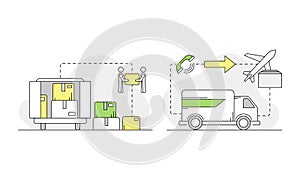 Apartment move set. Relocation, delivery service, logistics company vector illustration