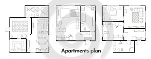 Apartment plan. Room floor plan with furniture and window, home, office and bedroom layout. Vector apartment building