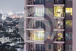 Apartment privacy concept at night with lighting and electricity