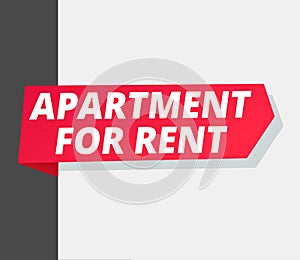 Apartment for rent. Ribbon arrow on the corner of page. Word on red ribbon headline. Red tape text title. Vector flat color
