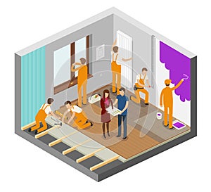 Apartment repair, interior concept. Construction, building vector illustration