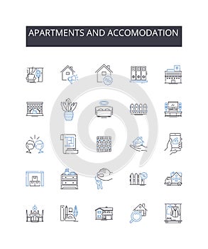 Apartments and accomodation line icons collection. Lathe, Drill, Milling, Boring, Grinding, Turning, Cutting vector and