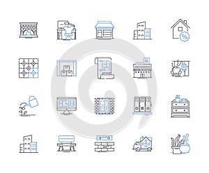 Apartments and accomodation outline icons collection. Accommodation, Apartments, Rentals, Bedsitters, Leases, Suites