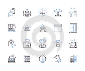 Apartments and accomodation outline icons collection. Accommodation, Apartments, Rentals, Bedsitters, Leases, Suites