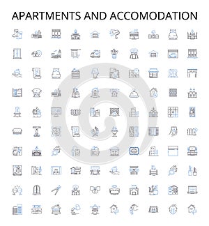 Apartments and accomodation outline icons collection. Accommodation, Apartments, Rentals, Bedsitters, Leases, Suites