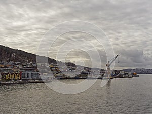 Apartments, Houses and Maritime Buildings all mixed up with one another on the waterfront of Bergen Port