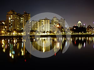 Apartments by kallang basin at night