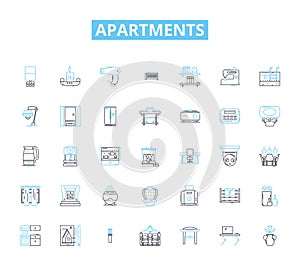 Apartments linear icons set. Homey, Cozy, Spacious, Luxurious, Stylish, Modern, Affordable line vector and concept signs