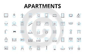 Apartments linear icons set. Homey, Cozy, Spacious, Luxurious, Stylish, Modern, Affordable vector symbols and line