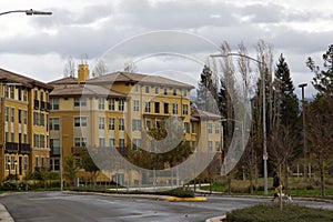 Apartments and overcast sky