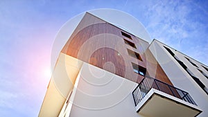 Apartments in residential complex. Housing structure at modern house.