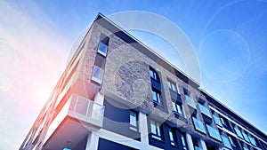 Apartments in residential complex. Housing structure at modern house.