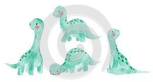 Apatosaurus . Cute dinosaur cartoon characters . Watercolor paint design . Set 5 of 20 . Vector