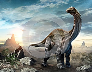 Apatosaurus dinosaur scene 3D illustration