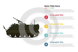 Apc personel army carrier infographics template with 4 points of free space text description - vector photo