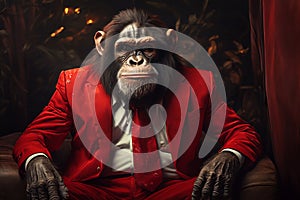 ape animal in the form of a man in a suit , a good leader, the boss, director