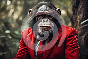 ape animal in the form of a man in a suit , a good leader, the boss, director