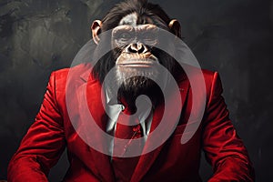 ape animal in the form of a man in a suit , a good leader, the boss, director