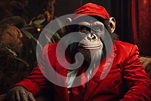 ape animal in the form of a man in a suit , a good leader, the boss, director