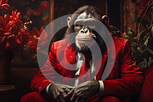 ape animal in the form of a man in a suit , a good leader, the boss, director