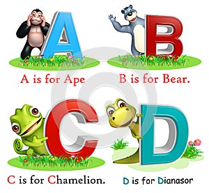 Ape, Bear, Chamelion and Dinasour with Alphabate