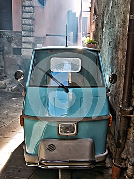 Ape car blue parked borgo