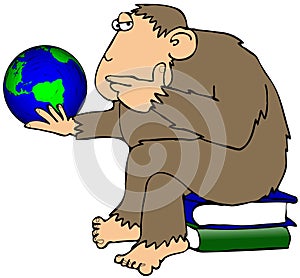 Ape Pondering A Globe