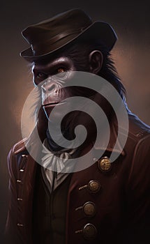 The ape wild west illustration portrays a rugged primate in a cowboy hat, wielding a revolver and riding a horse in a desert