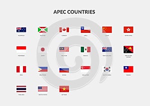 APEC - Asia-Pacific Economic Cooperation Countries Rectangle flag icon Set