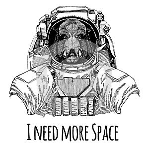 Aper, boar, hog, wild boaraper, boar, hog, wild boar Astronaut. Space suit. Hand drawn image of lion for tattoo, t-shirt photo