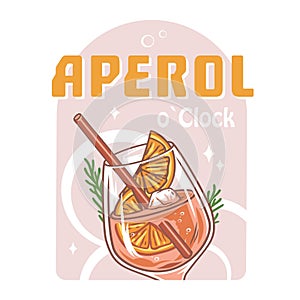 Aperol cocktail with ice and slice of orange for summer party. Alcochol exotic cocktail for beash bar