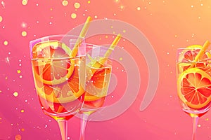 Aperol cocktail on pink background. fluorescent colors