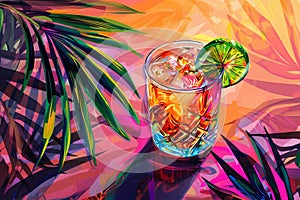 Aperol cocktail on pink background. fluorescent colors