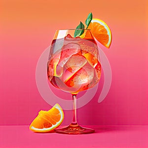 Aperol Spritz Cocktail on Pink Background, Party Coctail, Bar Drink, Abstract Generative AI Illustration
