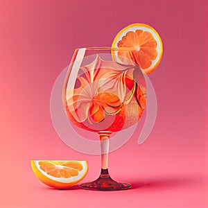 Aperol Spritz Cocktail on Pink Background, Party Coctail, Bar Drink, Abstract Generative AI Illustration