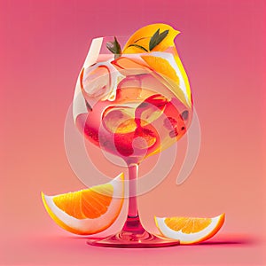 Aperol Spritz Cocktail on Pink Background, Party Coctail, Bar Drink, Abstract Generative AI Illustration